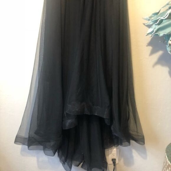 black tulle sequined Hi Low maxi dress Gown / Prom Event Homecoming Size Large - Picture 3 of 12